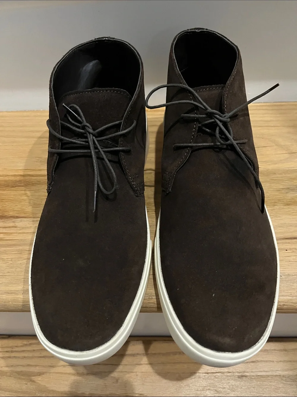 Franco Fortini Dark Brown Suede Chukka Boots with White Sole